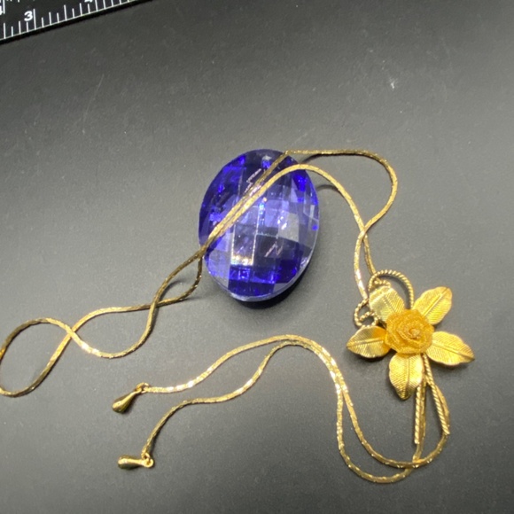 Slide Lariat Bolo Necklace Gold Tone Floral Gold Tone Vintage Rose Flower - Picture 8 of 12